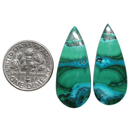 Azurite Malachite Pair 12.15x28.15x4 mm Pear Shape Polished Gemstone LS63-07699