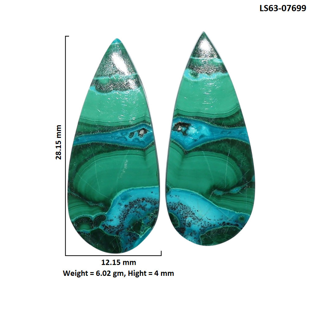 Azurite Malachite Pair 12.15x28.15x4 mm Pear Shape Polished Gemstone LS63-07699