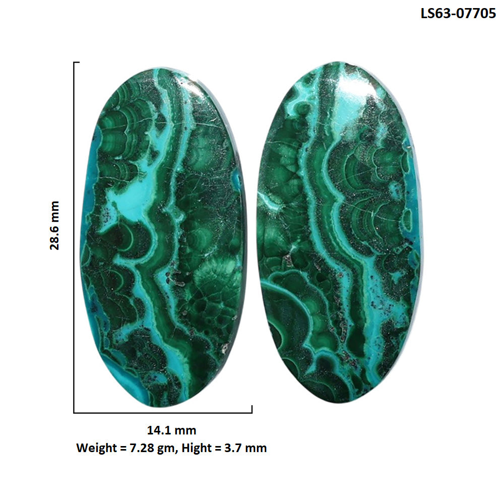 Azurite Malachite Pair 14.1x28.6x3.7 mm Oval Shape Polished Gemstone LS63-07705