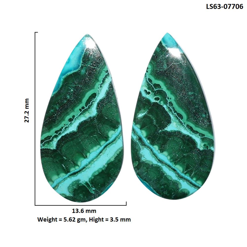 Azurite Malachite Pair 13.6x27.2x3.5 mm Pear Shape Polished Gemstone LS63-07706