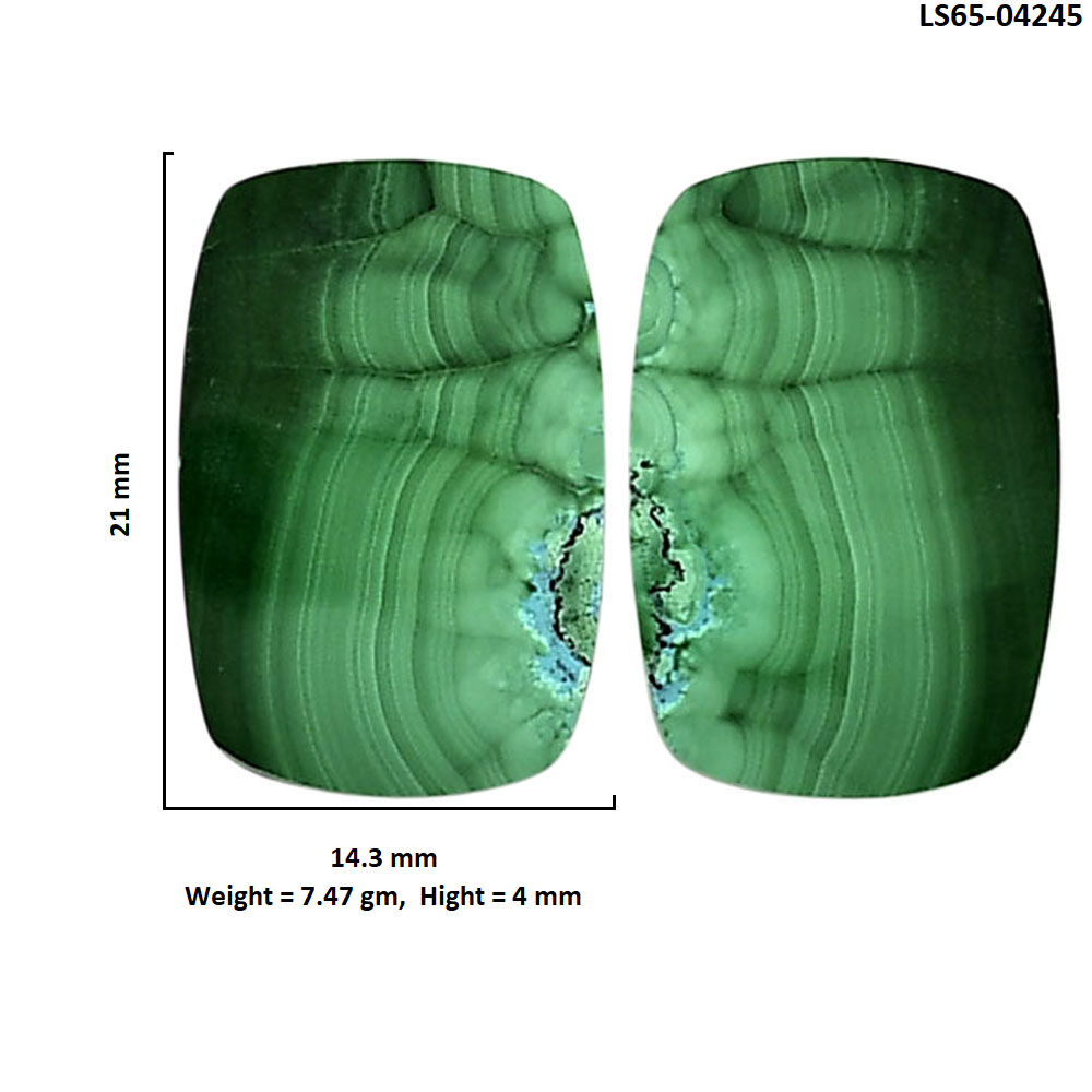 Malachite Eye Pair 14.3x21x4 mm Cushion Shape Polished Gemstone LS65-04245