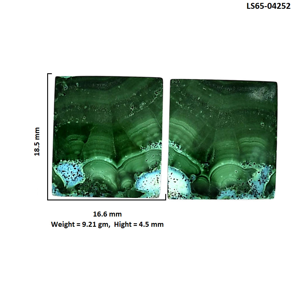 Malachite Eye Pair 16.6x18.5x4.5 mm Baguette Shape Polished Gemstone LS65-04252