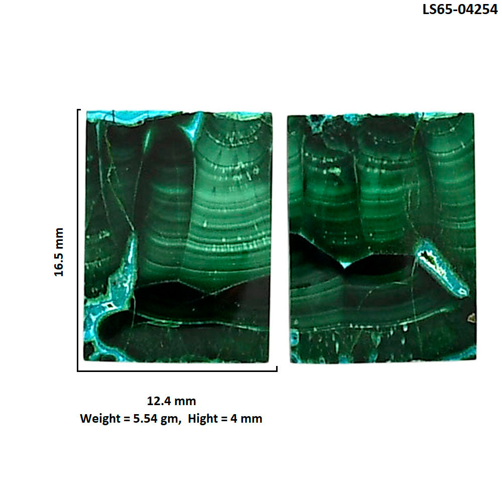 Malachite Eye Pair 12.4x16.5x4 mm Baguette Shape Polished Gemstone LS65-04254