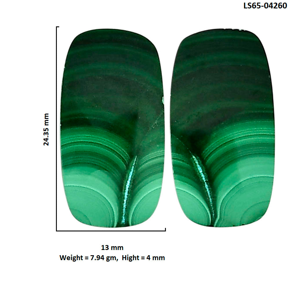 Malachite Eye Pair 13x24.35x4 mm Cushion Shape Polished Gemstone LS65-04260