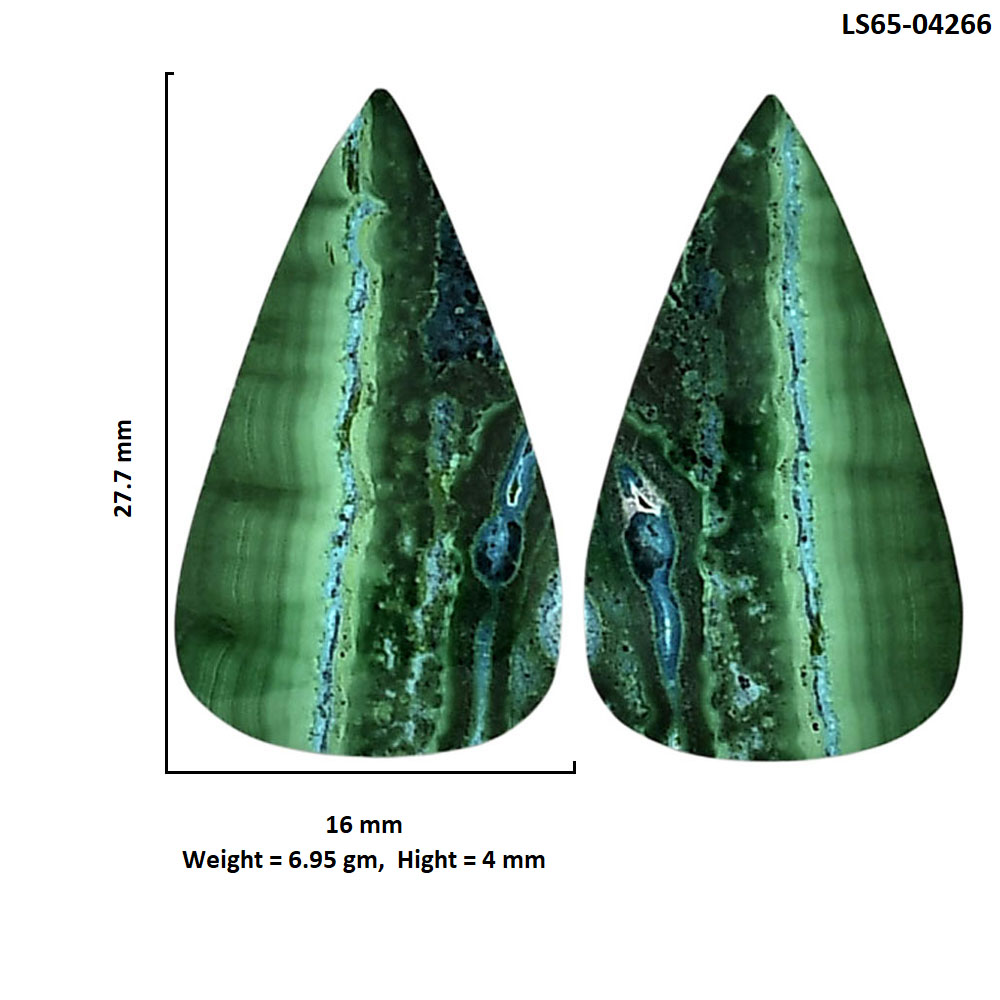 Malachite Eye Pair 16x27.7x4 mm Pear Shape Polished Gemstone LS65-04266