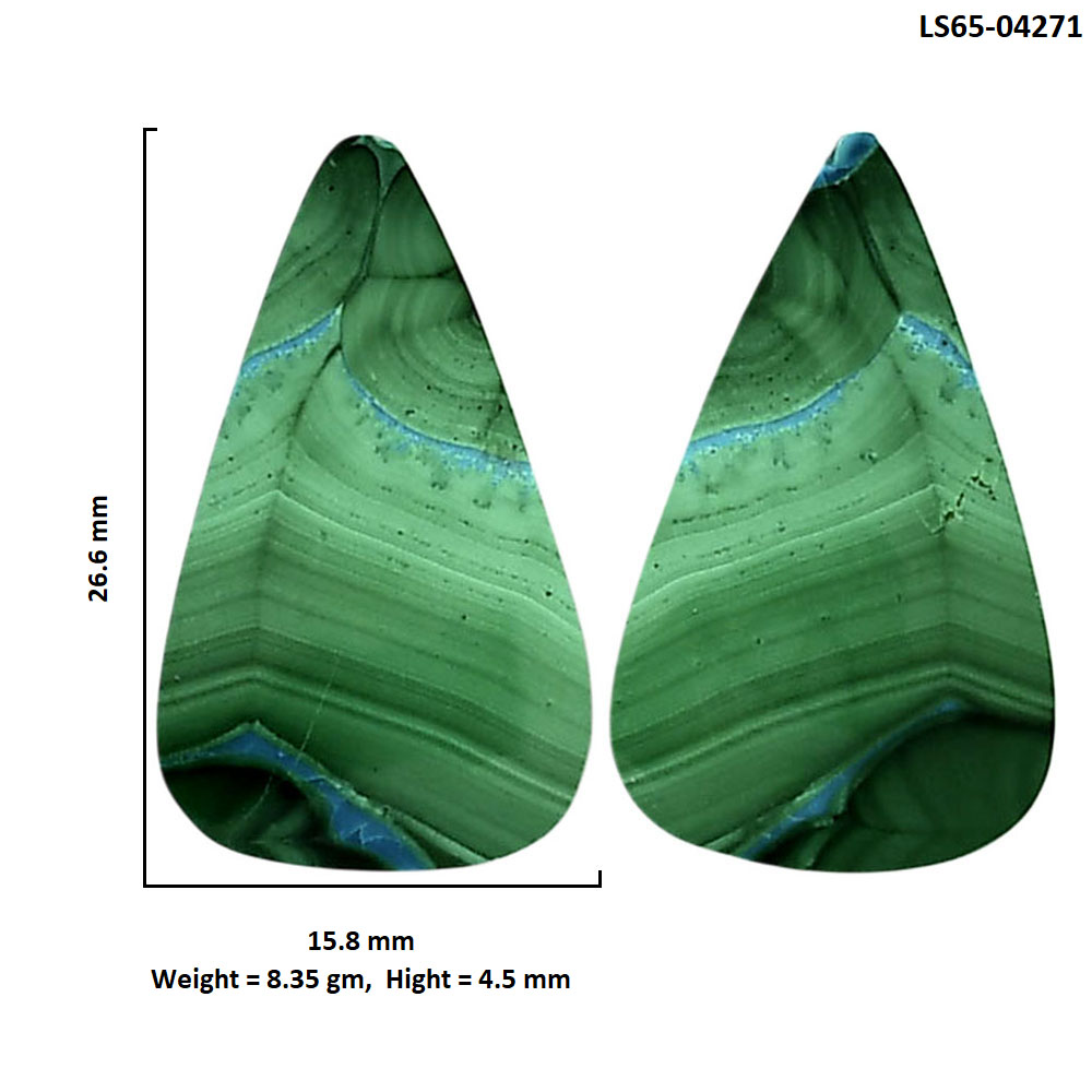 Malachite Eye Pair 15.8x26.6x4.5 mm Pear Shape Polished Gemstone LS65-04271
