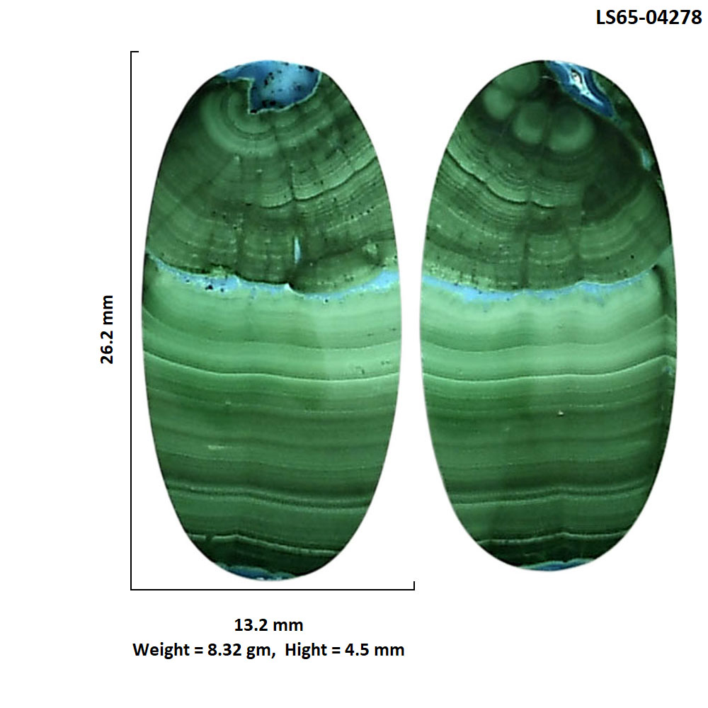 Malachite Eye Pair 13.2x26.2x4.5 mm Oval Shape Polished Gemstone LS65-04278