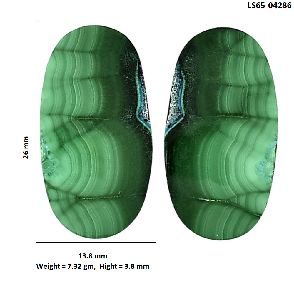 Malachite Eye Pair 13.8x26x3.8 mm Oval Shape Polished Gemstone LS65-04286