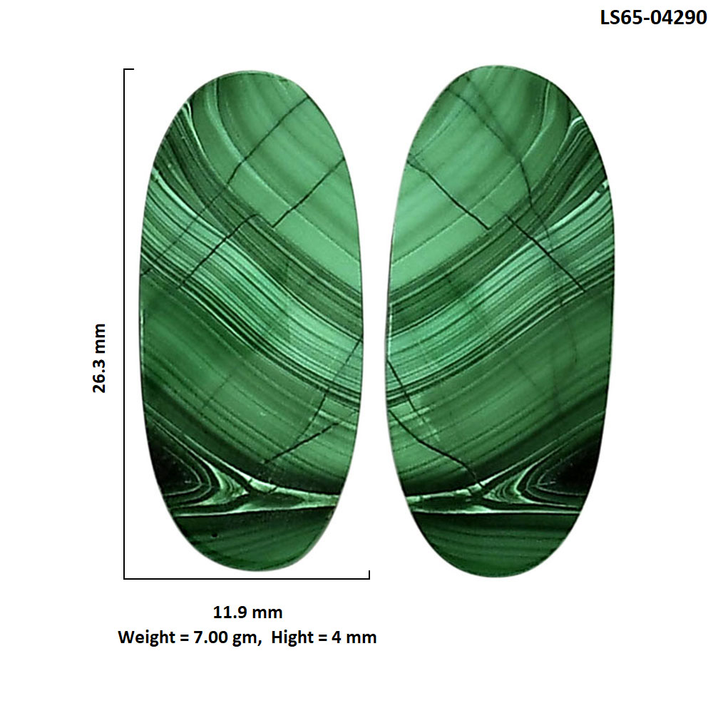 Malachite Eye Pair 11.9x26.3x4 mm Oval Shape Polished Gemstone LS65-04290
