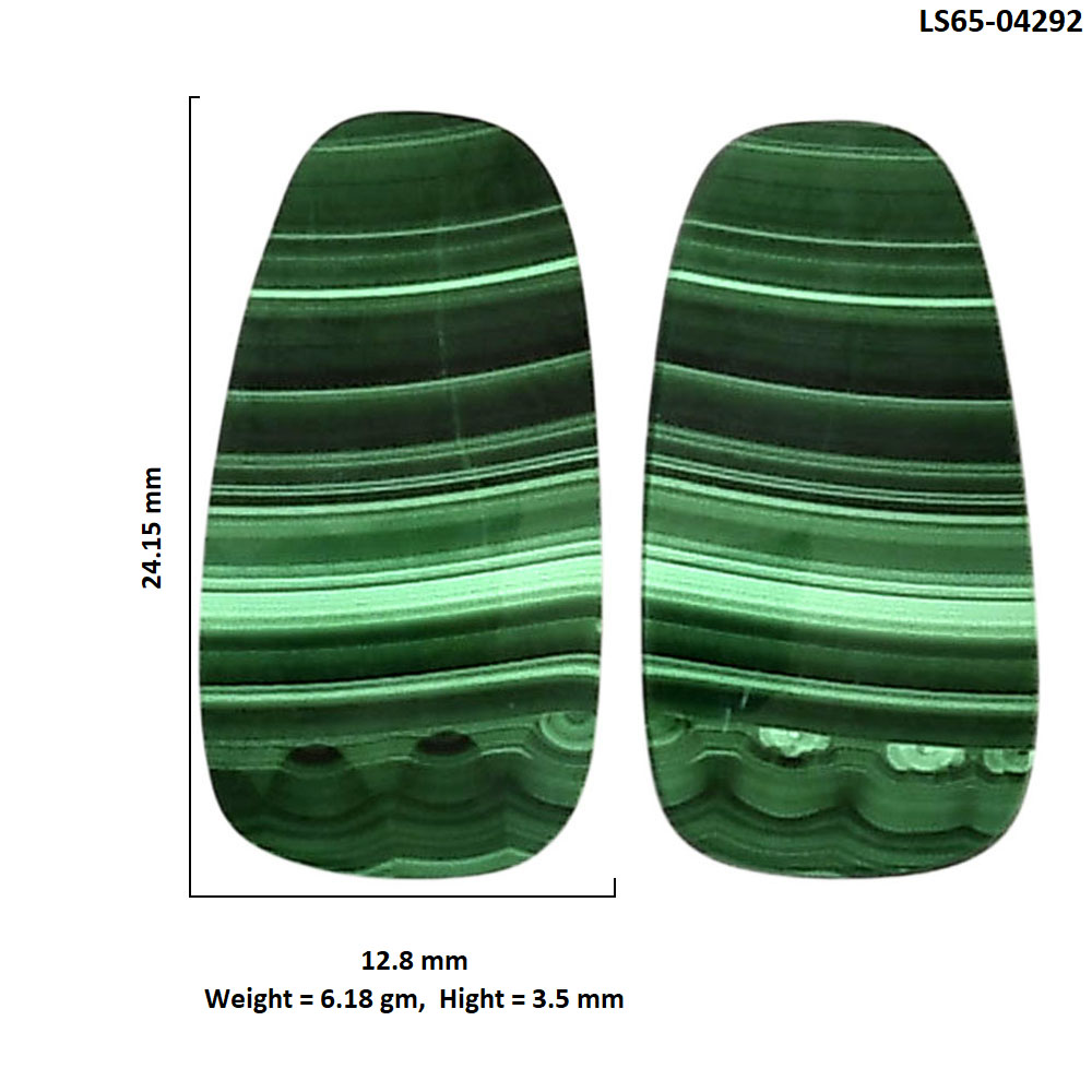 Malachite Eye Pair 12.8x24.15x3.5 mm Fancy Shape Polished Gemstone LS65-04292