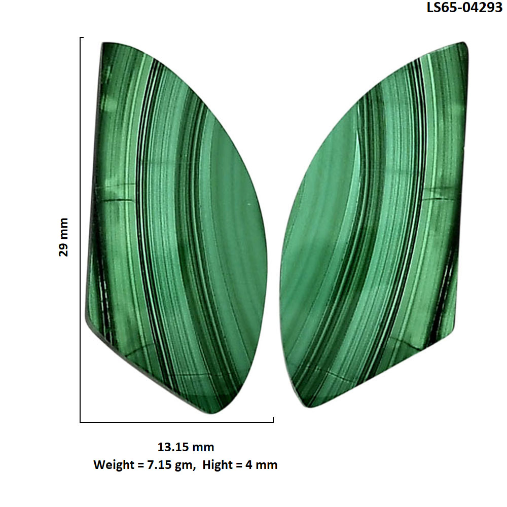 Malachite Eye Pair 13.15x29x4 mm Fancy Shape Polished Gemstone LS65-04293