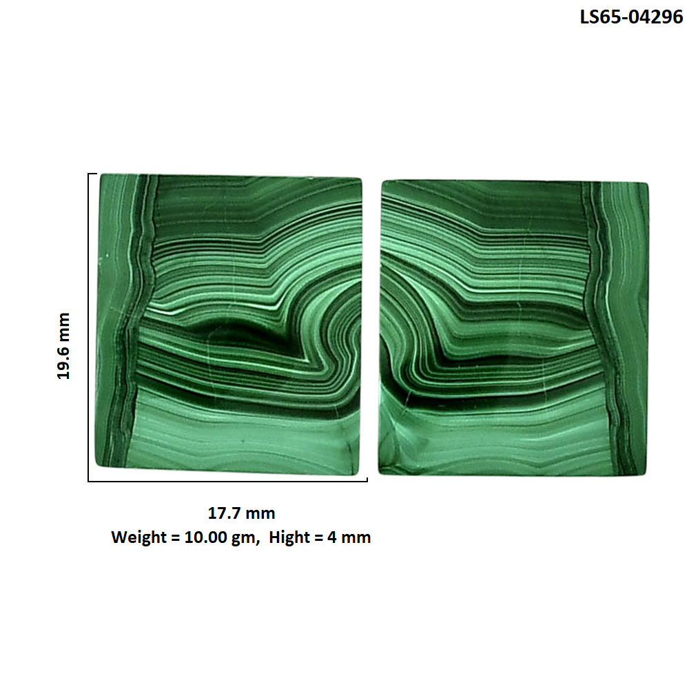 Malachite Eye Pair 17.7x19.6x4 mm Baguette Shape Polished Gemstone LS65-04296