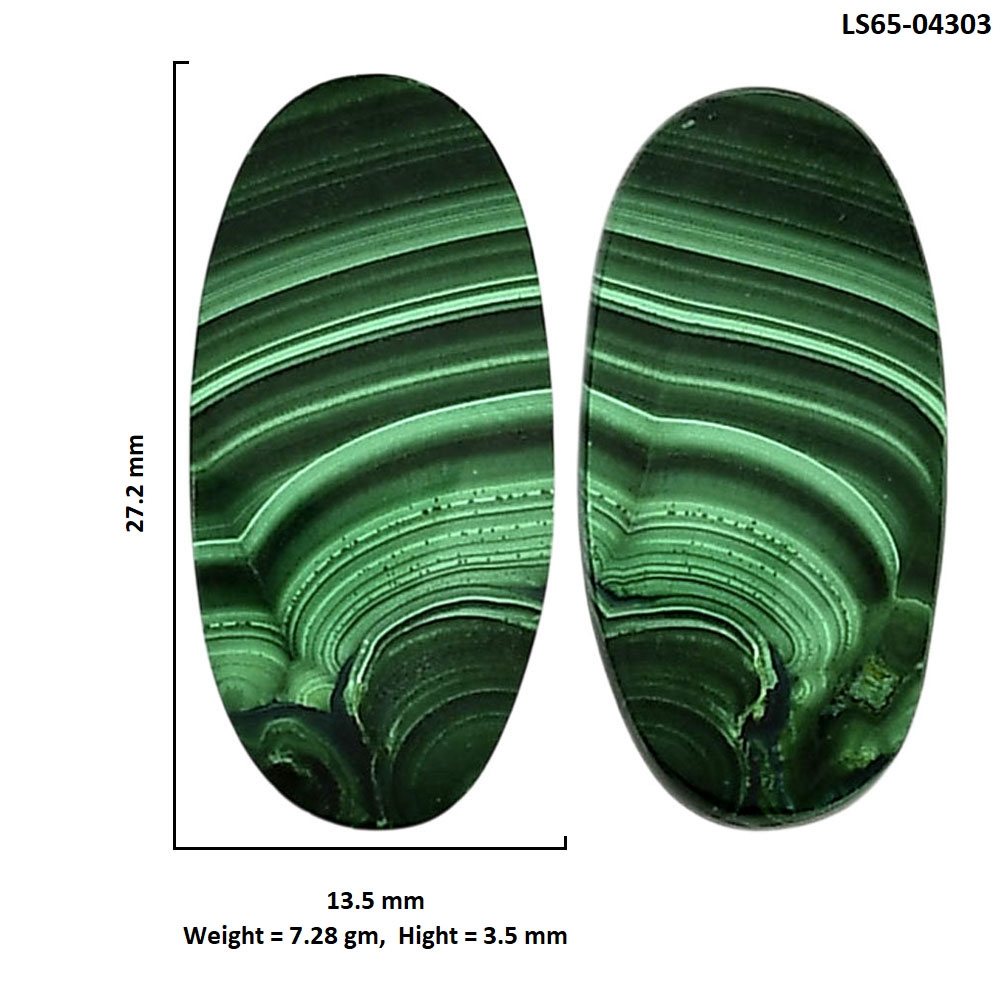 Malachite Eye Pair 13.5x27.2x3.5 mm Oval Shape Polished Gemstone LS65-04303