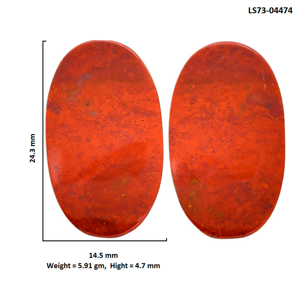Red Moss Agate Pair 14.5x24.3x4.7 mm Oval Shape Polished Gemstone LS73-04474