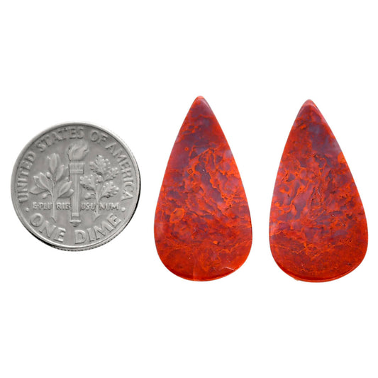 Red Moss Agate Pair 13.5x25.3x4.3 mm Pear Shape Polished Gemstone LS73-04475