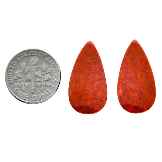 Red Moss Agate Pair 12.5x23.5x4 mm Pear Shape Polished Gemstone LS73-04476