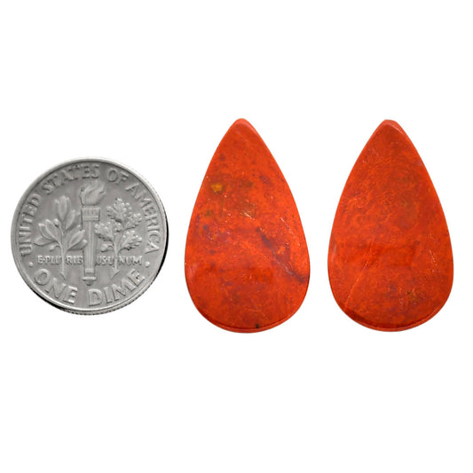 Red Moss Agate Pair 14.2x24.2x4 mm Pear Shape Polished Gemstone LS73-04478