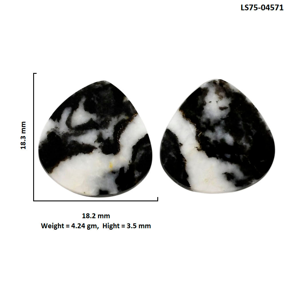 Black Zebra Jasper Pair 18.2x18.3x3.5 mm Heart Shape Polished Gemstone LS75-04571
