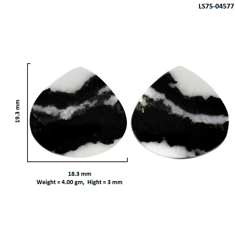 Black Zebra Jasper Pair 18.3x19.3x3 mm Heart Shape Polished Gemstone LS75-04577