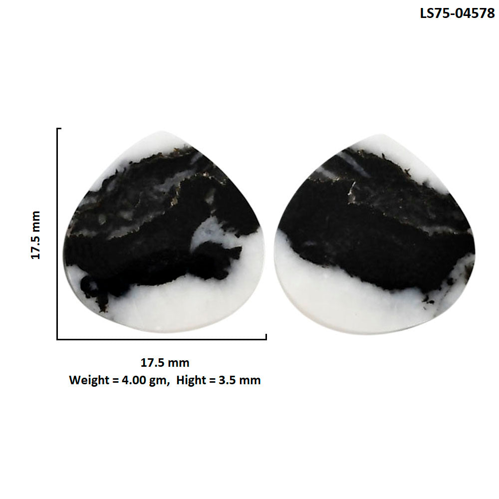 Black Zebra Jasper Pair 17.5x17.5x3.5 mm Heart Shape Polished Gemstone LS75-04578