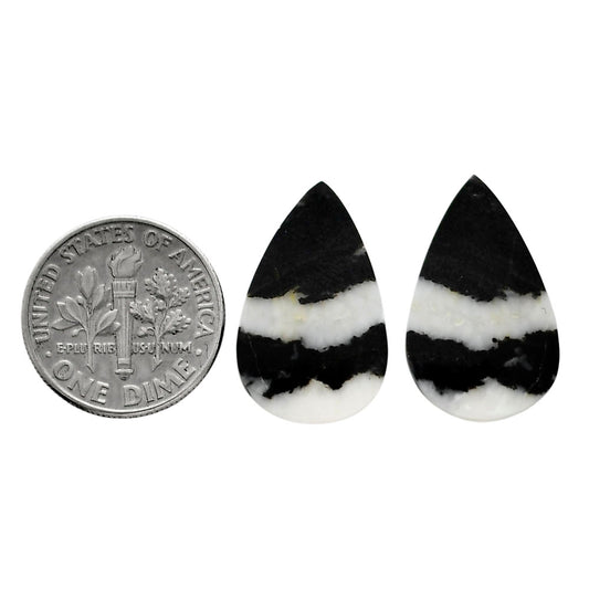 Black Zebra Jasper Pair 13.5x21.7x3.5 mm Pear Shape Polished Gemstone LS75-04583