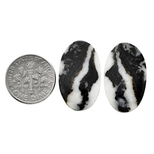 Black Zebra Jasper Pair 15.1x24.7x4 mm Oval Shape Polished Gemstone LS75-04584