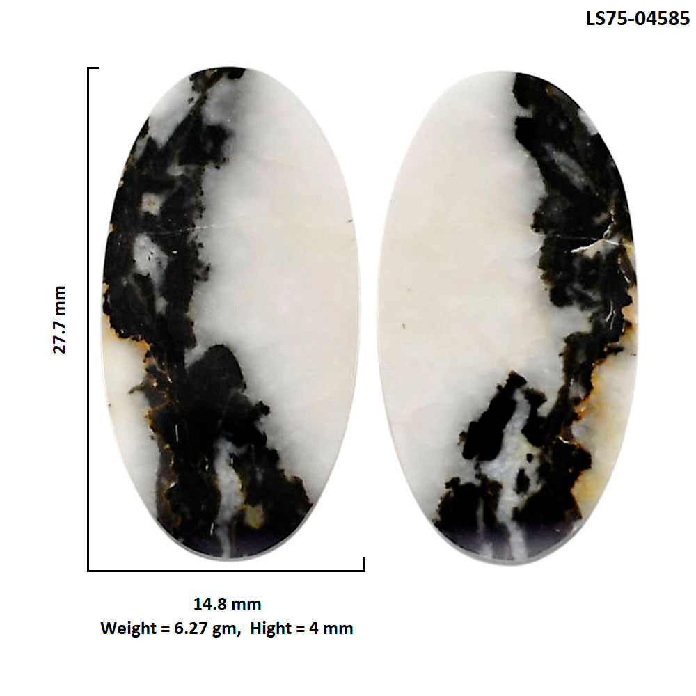 Black Zebra Jasper Pair 14.8x27.7x4 mm Oval Shape Polished Gemstone LS75-04585
