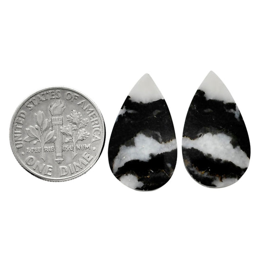 Black Zebra Jasper Pair 12.8x21.7x3.8 mm Pear Shape Polished Gemstone LS75-04589