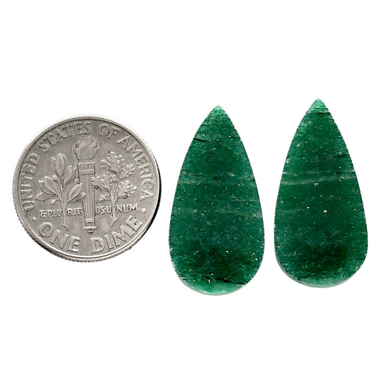 Green Aventurine Pair 11.4x22.8x4 mm Pear Shape Polished Gemstone LS76-04772