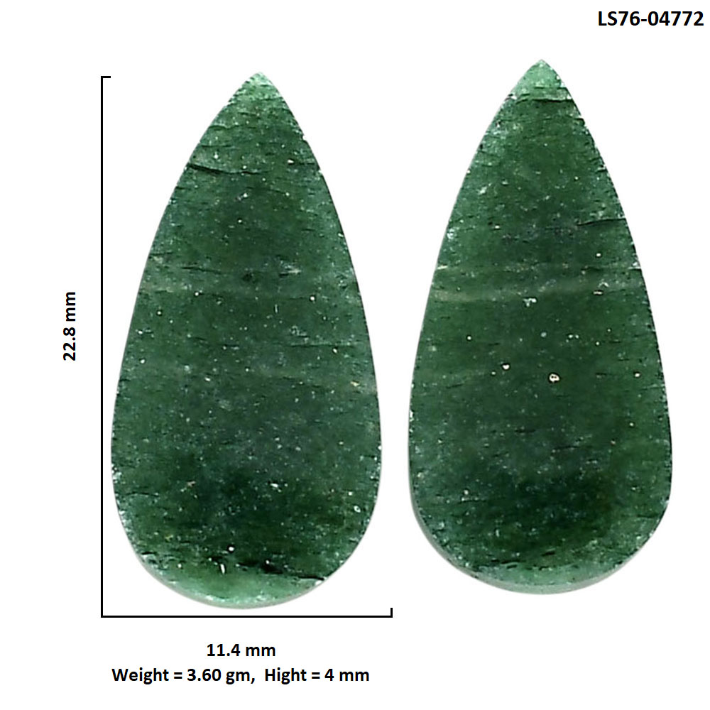 Green Aventurine Pair 11.4x22.8x4 mm Pear Shape Polished Gemstone LS76-04772