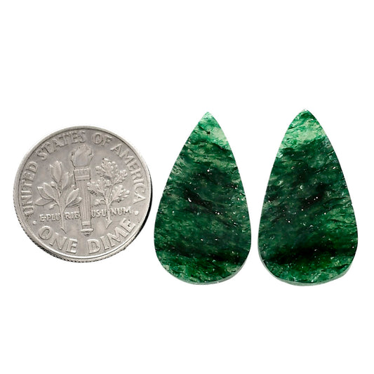 Green Aventurine Pair 12.65x22.6x3.7 mm Pear Shape Polished Gemstone LS76-04773