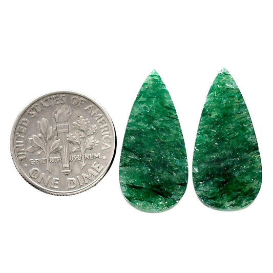 Green Aventurine Pair 11.7x24.2x3.7 mm Pear Shape Polished Gemstone LS76-04774
