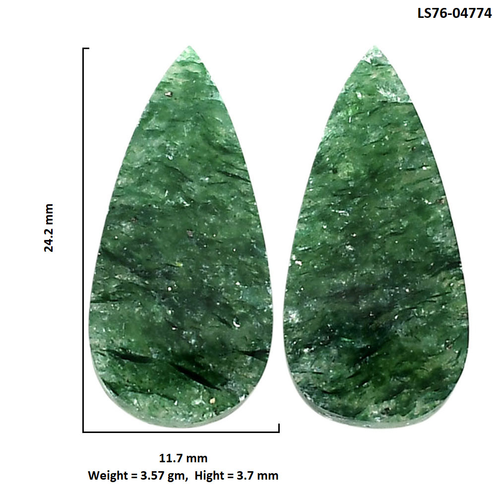 Green Aventurine Pair 11.7x24.2x3.7 mm Pear Shape Polished Gemstone LS76-04774