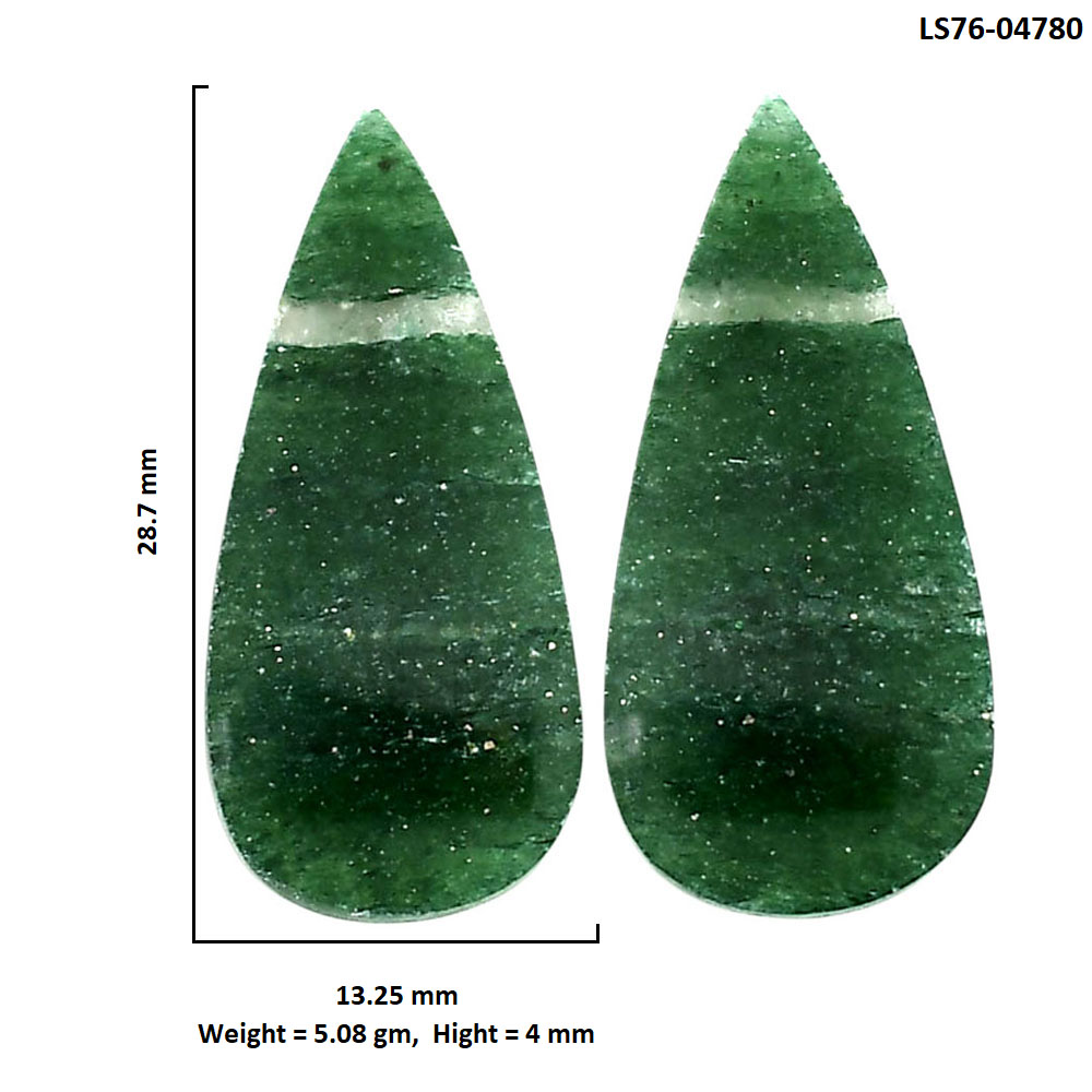 Green Aventurine Pair 13.25x28.7x4 mm Pear Shape Polished Gemstone LS76-04780