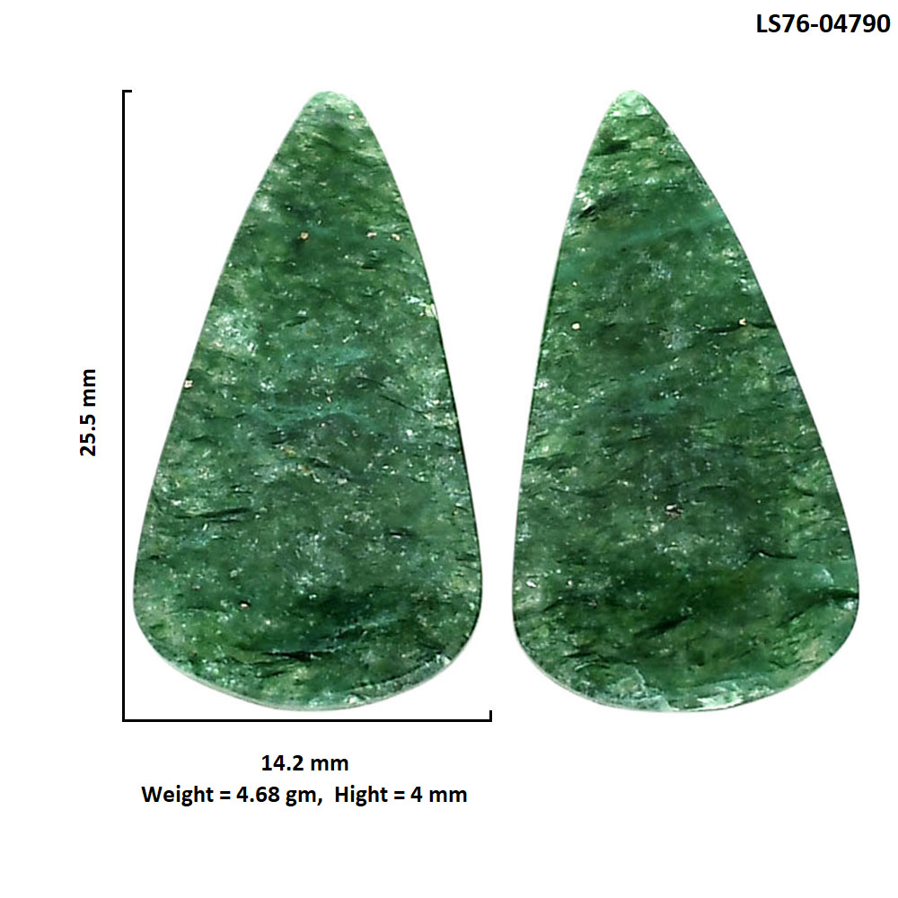 Green Aventurine Pair 14.2x25.5x4 mm Pear Shape Polished Gemstone LS76-04790
