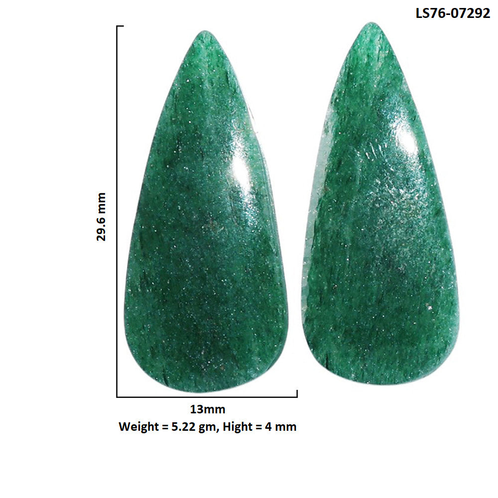 Green Aventurine Pair 13x29.6x4 mm Pear Shape Polished Gemstone LS76-07292