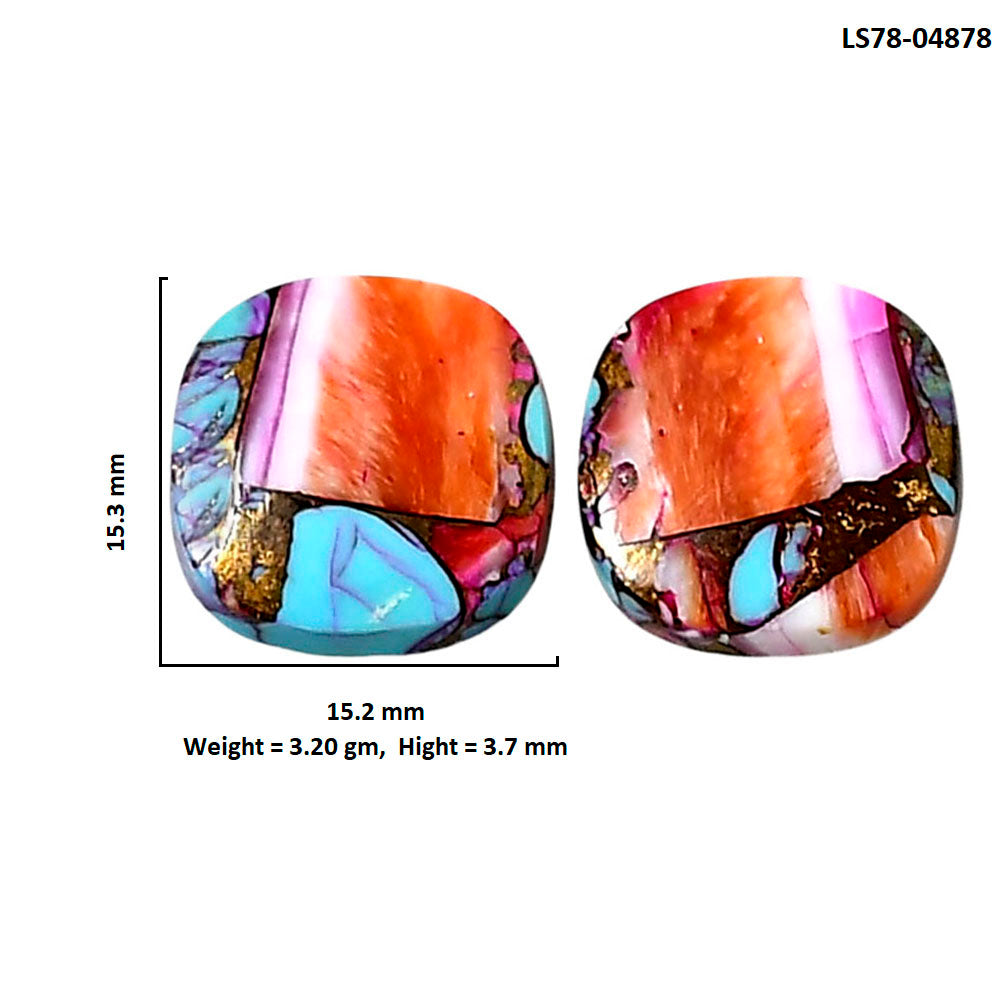 Kingman Orange Dahlia Turquoise Pair 15.2x15.3x3.7 mm Cushion Shape Polished Gemstone LS78-04878