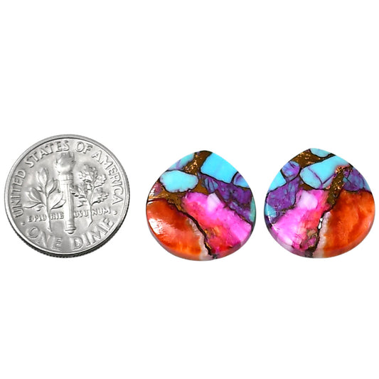 Kingman Orange Dahlia Turquoise Pair 15.6x16x3.7 mm Heart Shape Polished Gemstone LS78-04880