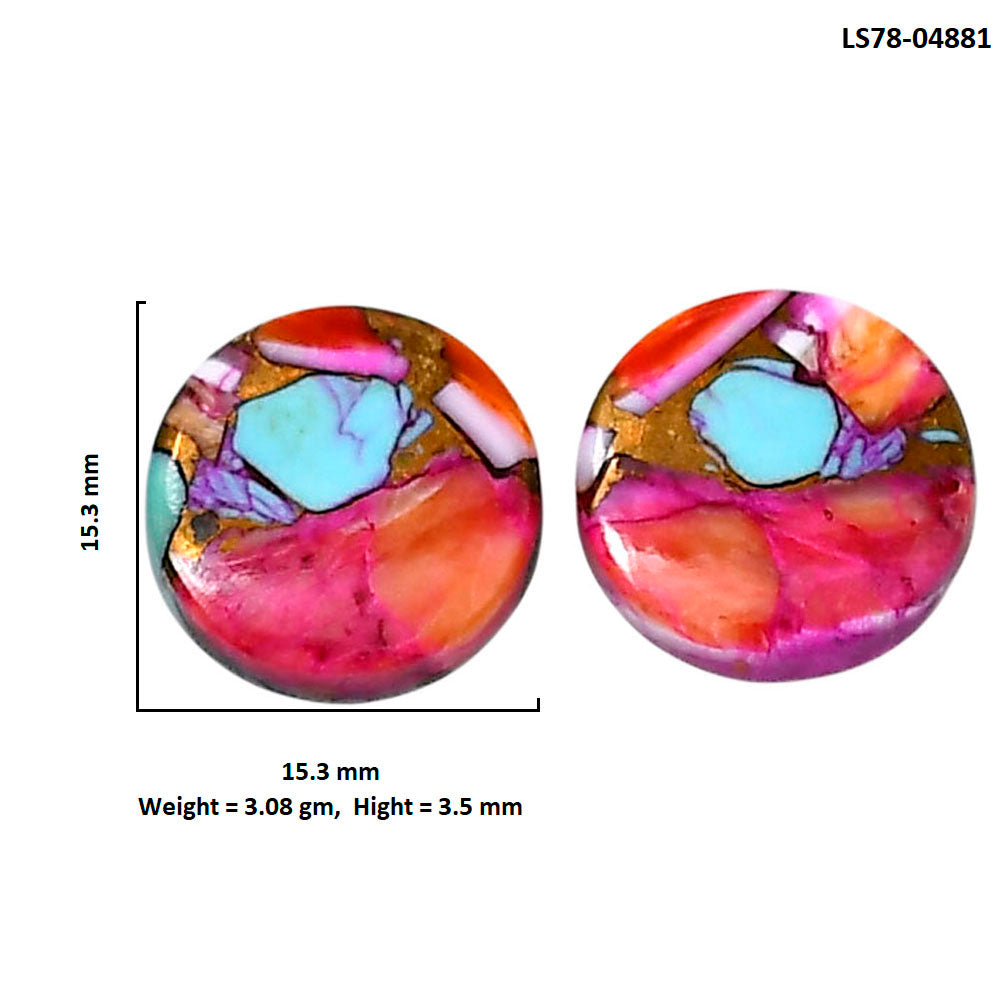Kingman Orange Dahlia Turquoise Pair 15.3x15.3x3.5 mm Round Shape Polished Gemstone LS78-04881