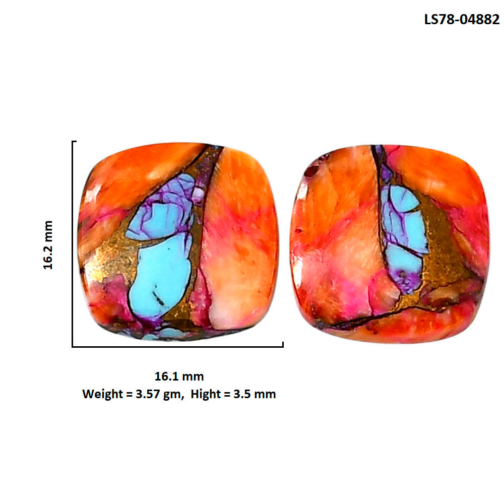 Kingman Orange Dahlia Turquoise Pair 16.1x16.2x3.5 mm Cushion Shape Polished Gemstone LS78-04882
