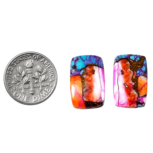 Kingman Orange Dahlia Turquoise Pair 11.2x18x3.5 mm Baguette Shape Polished Gemstone LS78-04894