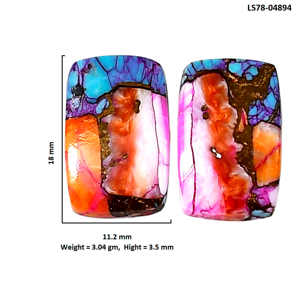 Kingman Orange Dahlia Turquoise Pair 11.2x18x3.5 mm Baguette Shape Polished Gemstone LS78-04894