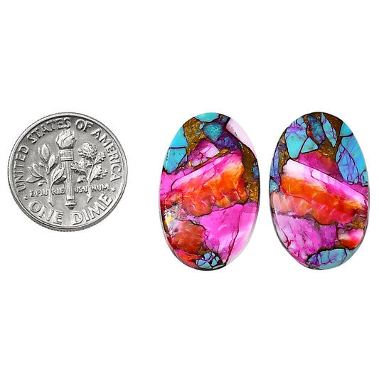 Kingman Orange Dahlia Turquoise Pair 15x24x3.5 mm Oval Shape Polished Gemstone LS78-04898