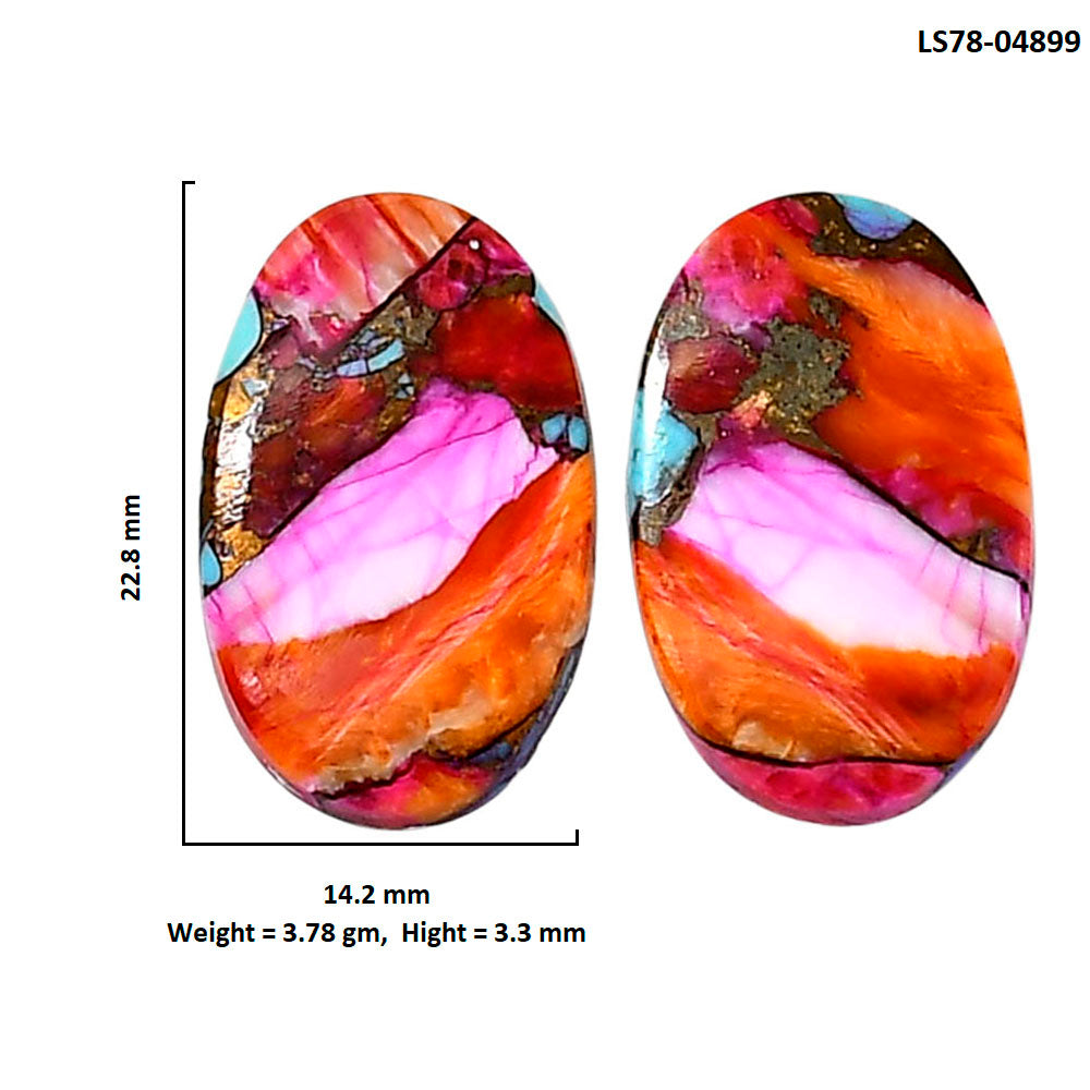 Kingman Orange Dahlia Turquoise Pair 14.2x22.8x3.3 mm Oval Shape Polished Gemstone LS78-04899