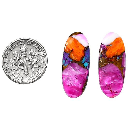 Kingman Orange Dahlia Turquoise Pair 10.6x25.7x2.7 mm Oval Shape Polished Gemstone LS78-04903