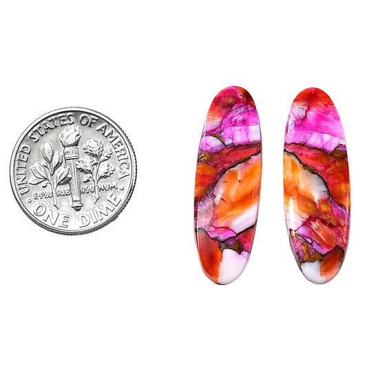 Kingman Orange Dahlia Turquoise Pair 9.3x28x3 mm Oval Shape Polished Gemstone LS78-04906