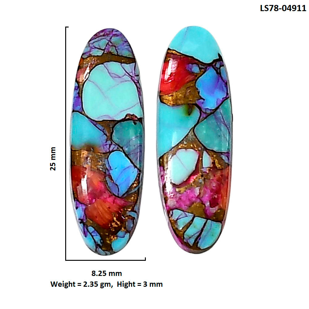 Kingman Orange Dahlia Turquoise Pair 8.25x25x3 mm Oval Shape Polished Gemstone LS78-04911