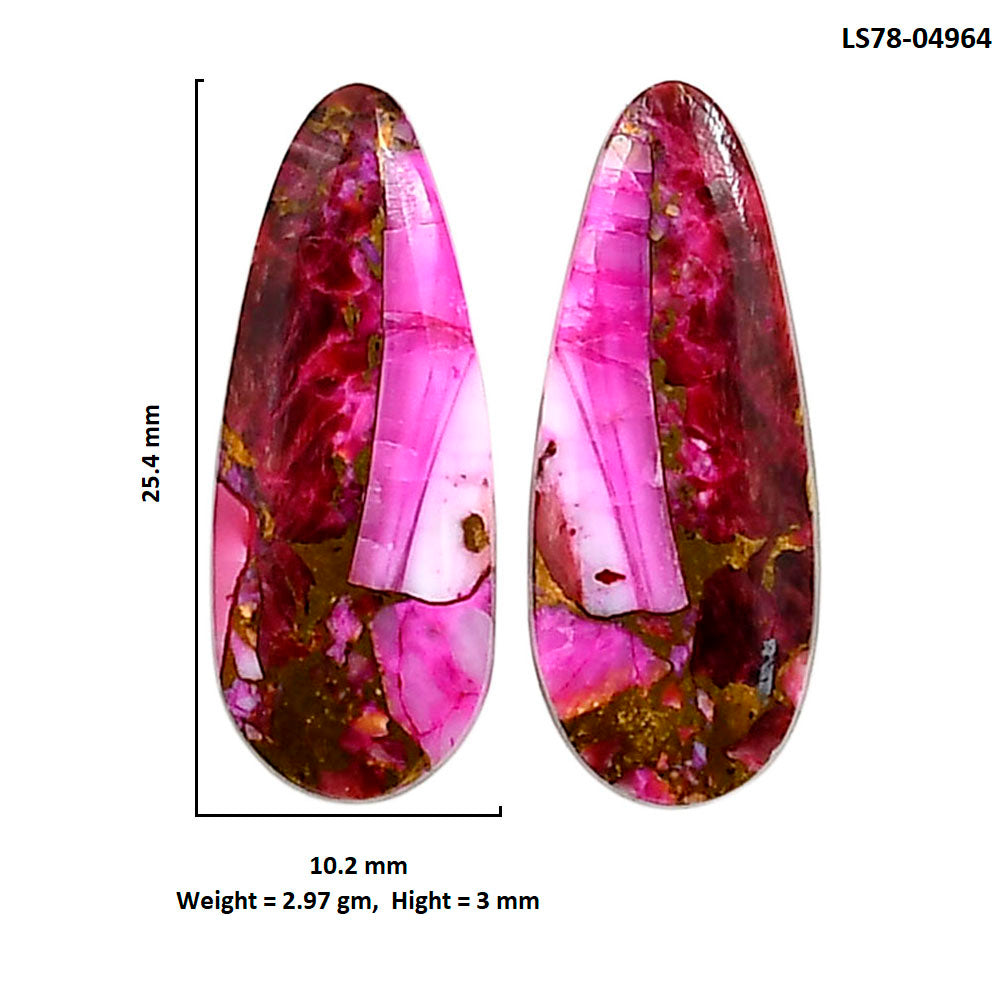 Kingman Pink Dahlia Turquoise Pair 10.2x25.4x3 mm Fancy Shape Polished Gemstone LS78-04964