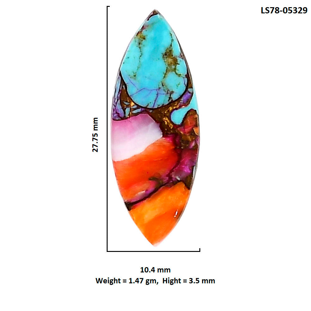 Kingman Orange Dahlia Turquoise 10.4x27.75x3.5 mm Marquise Shape Polished Gemstone LS78-05329