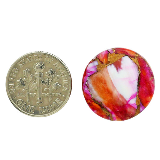 Kingman Orange Dahlia Turquoise 19.7x19.7x5 mm Round Shape Polished Gemstone LS78-06849